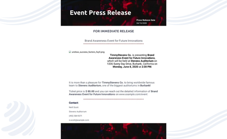 Example of Press Release for Public Announcements